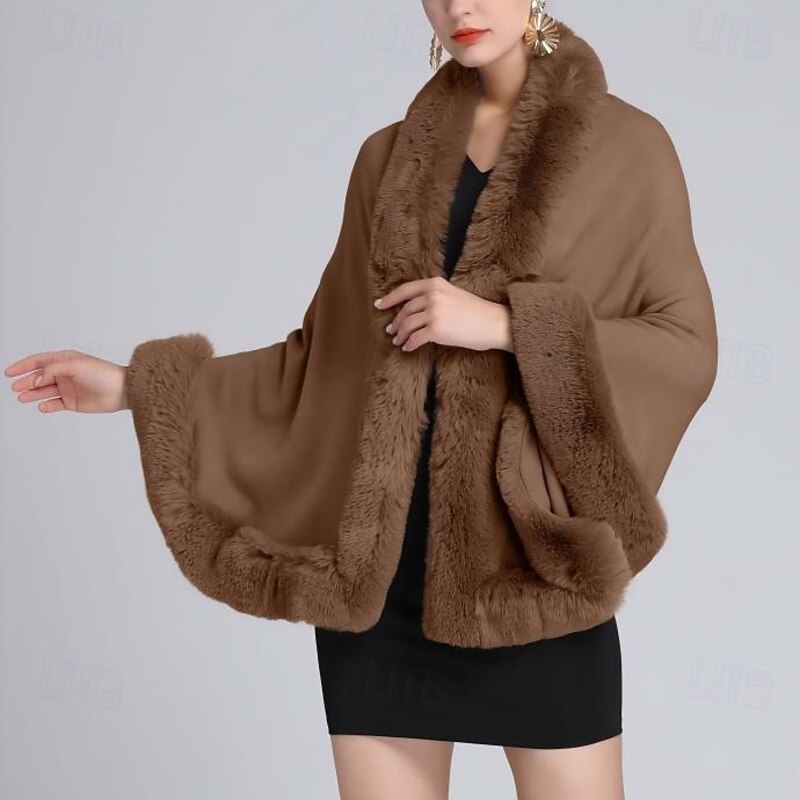 Faux Fur Wraps Elegant Vintage Ladies Batwing Sleeve Faux Fur Wedding Wraps With Pure Color For Wedding Fall4