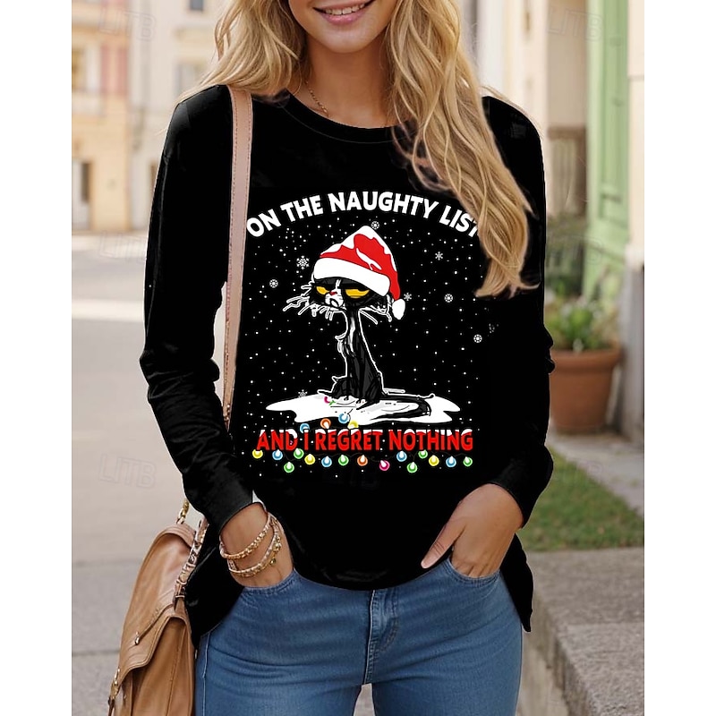 Women's Christmas Tree T-Shirt Round Neck Red Festive Holiday Casual Comfort Fit Partywear Seasonal Top Sizes Available Prefall 11