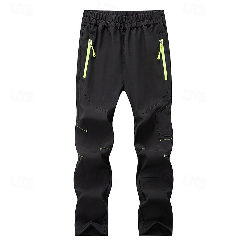Boys' Outdoor Pants Cargo Pants Hiking Pants Trousers Patchwork Winter Outdoor Regular Fit Quick Dry Soft Warm Breathable Pants / Trousers Elastic Waist Zipper Pocket Black+Grey Black Camping3