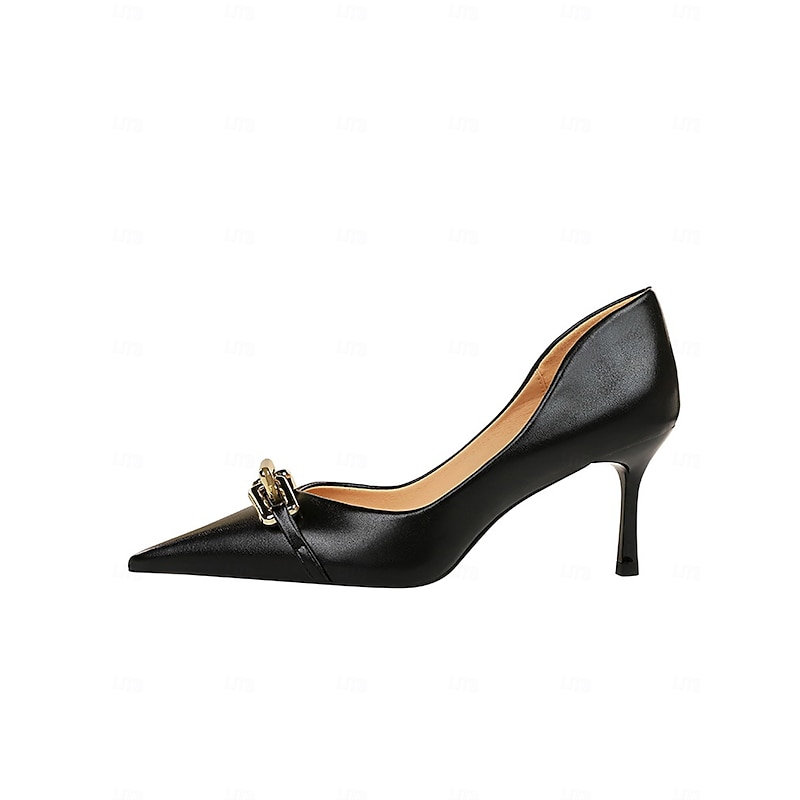 Women's Black Stiletto Heels with Gold Chain Detail – Elegant Pointed-Toe Pumps for Office, Parties, and Formal Events4