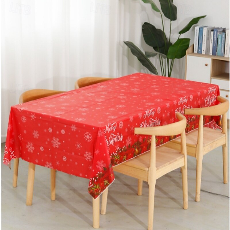 Christmas Disposable Tablecloth – Festive Snowflake Plastic Oil-Proof Table Cover for Holiday Party Decorations