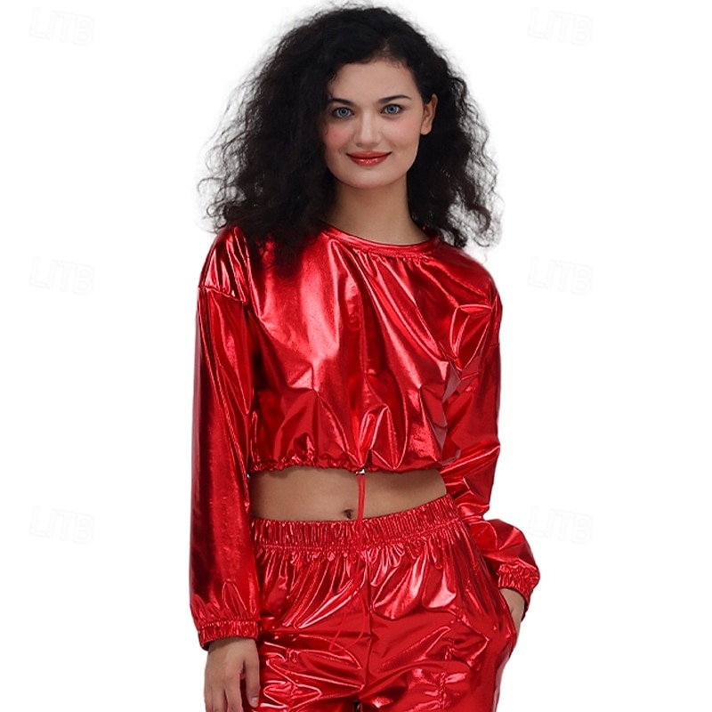 1980s Hip Hop Shiny Metallic Crop Top Sweatshirt Disco Fancy Dress Women's Carnival Costume Carnival Mardi Gras Performance Party Pride Parade Adults' Top4