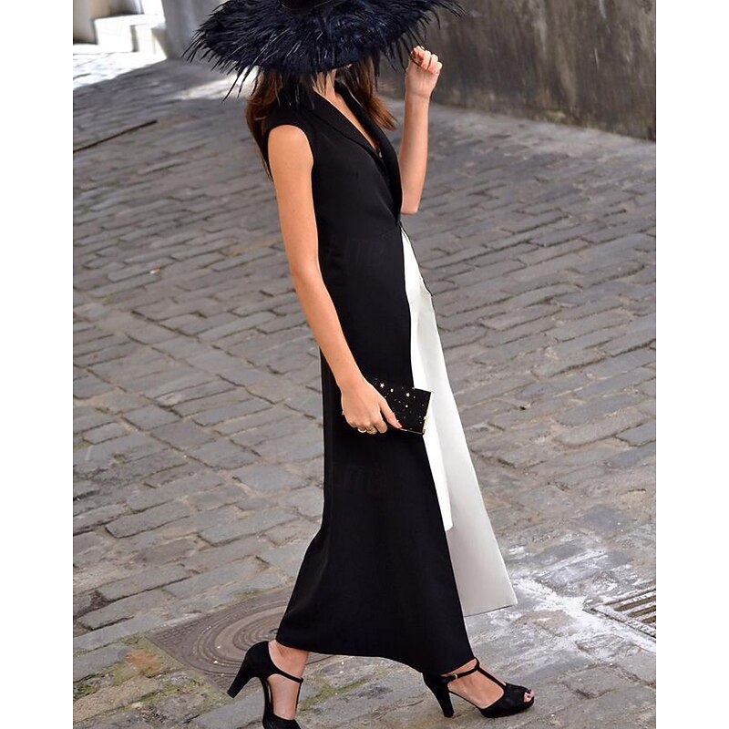 Sheath / Column Cocktail Dresses Tuxedo Dress Elegant Dress Formal Floor Length Sleeveless V Neck Stretch Crepe with Slit Dresses2