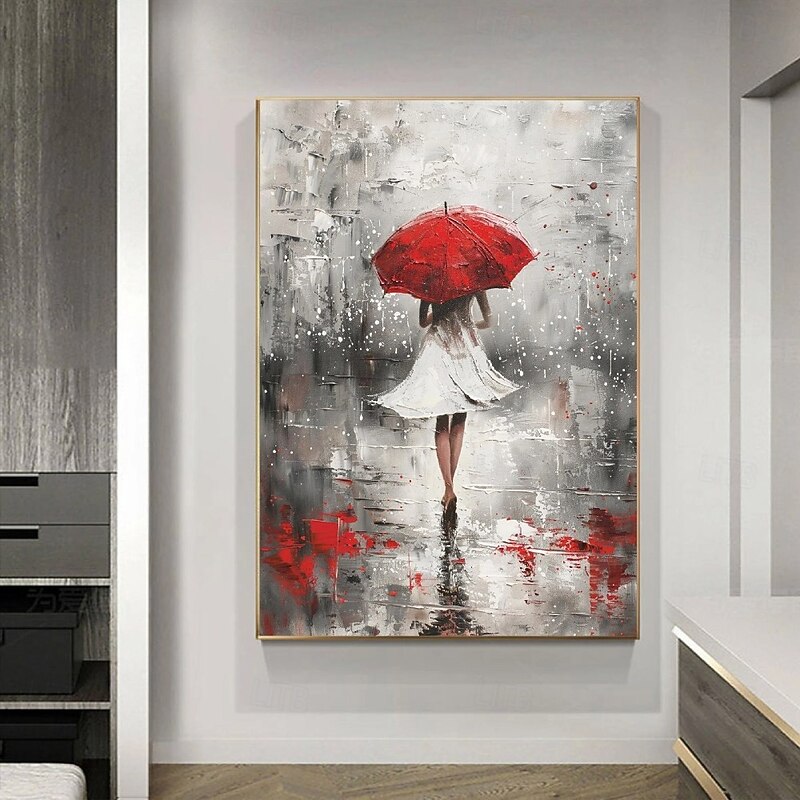 Abstract Rainy Day Oil Painting on Canvas hand painted Pretty Girl Painting Large Portrait oil painting hand painted Wall Art Custom girl Painting for Bedroom artwork Wall Decor3