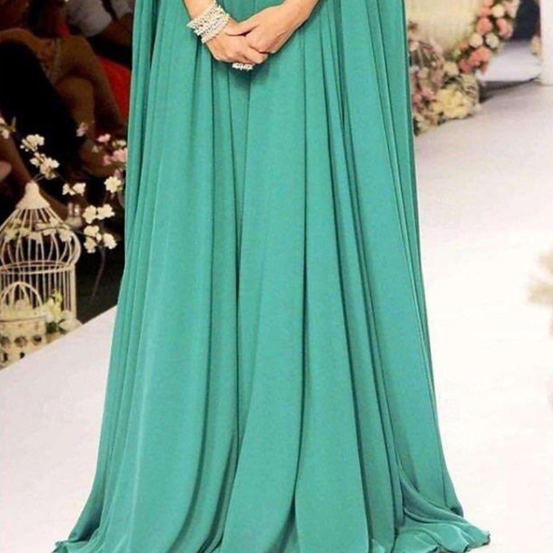 A-Line Evening Gown Elegant Dress Formal Wedding Guest Floor Length Sleeveless High Neck Fall Wedding Guest Chiffon with Appliques Pure Color4