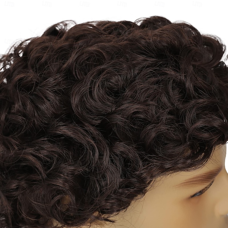 Mens Wig Short Curly Wig Synthetic Costume Replacement Wig for Males3