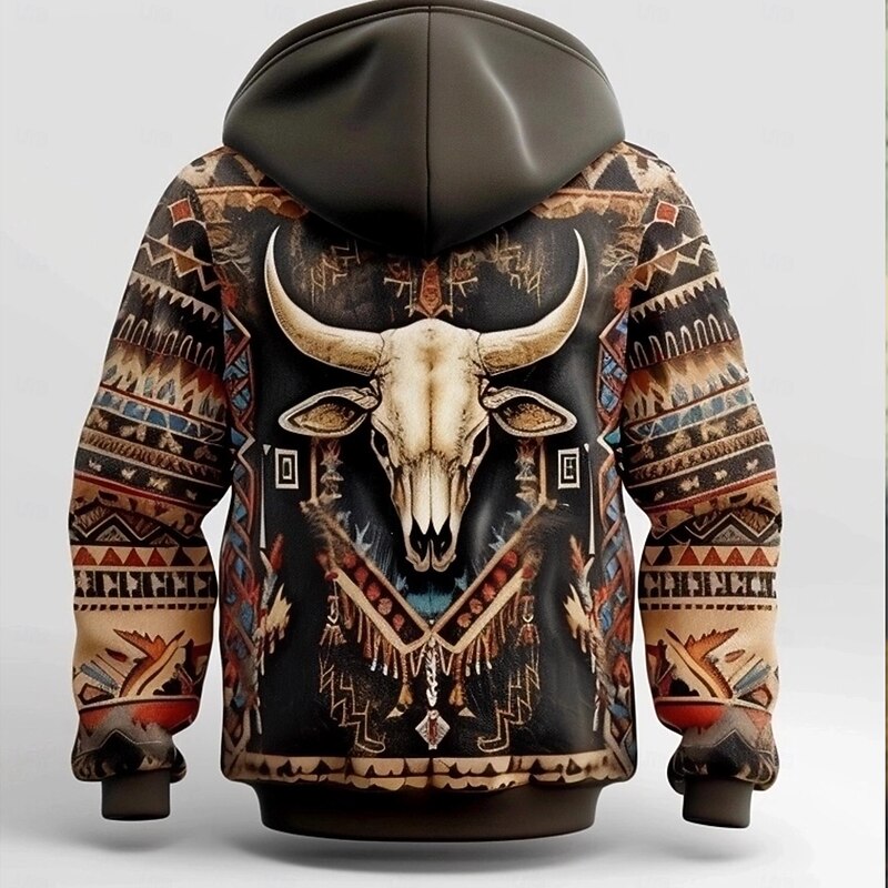Men's Tribal Hoodies Sweatshirt Fashion Daily Long Sleeve Crew Neck Party Holiday Streetwear Brown Drawstring Fall Winter Designer3