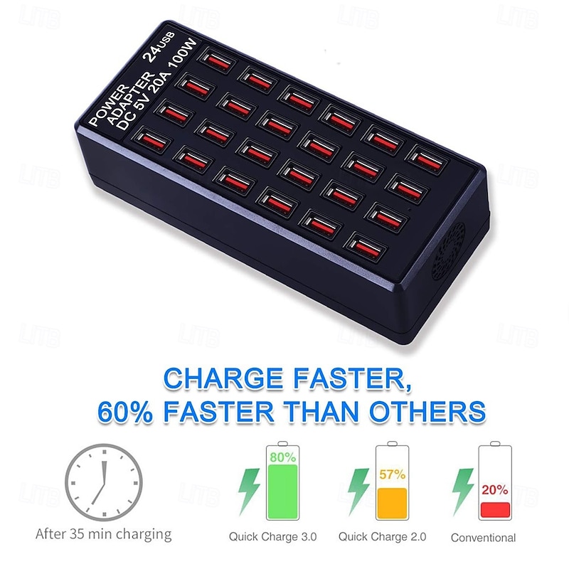 New Item 5V 20A 100w 24 Port USB Fast Charging StationTravel Desktop USB Rapid ChargerMulti Ports Charging Station4