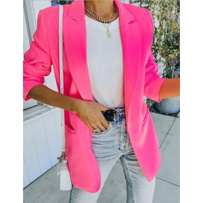 Women's Blazer Party Buttons Solid Color Comfortable Fashion Regular Fit Outerwear Long Sleeve Fall Orange S