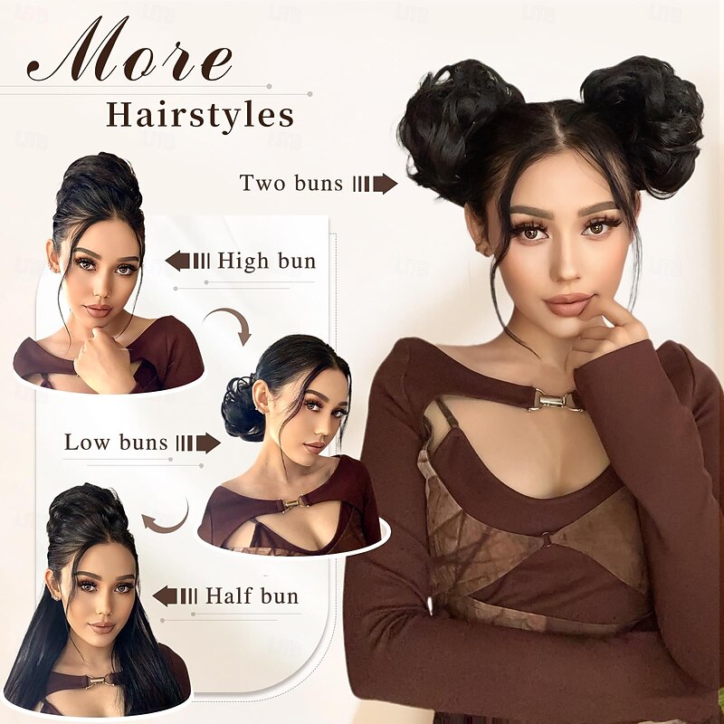 Messy Bun Hair Piece Wavy Curly Scrunchies with Fluffy Chignon Ponytail Hairpieces for Women and Girls' Updos3