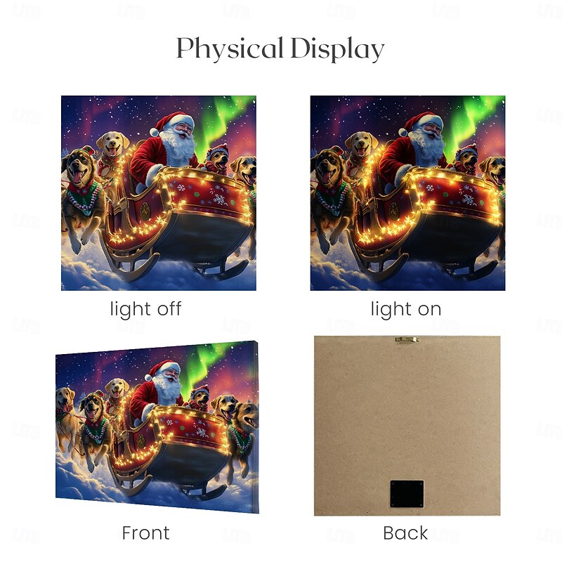 Christmas Santa Claus LED Canvas Wall Art LED Lighted Up Wall Decor 2AA Battery Operated Lighted Canvas Print LED Light Kitchen Bedroom or Home Decor4