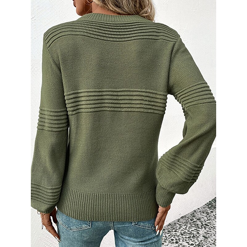 Women's Sweater Casual Soft Pure Color Ribbed Crew Neck Knitted Long Sleeve Regular Tops Knit Outdoor Daily Weekend Army Green Coffee Fall Winter2