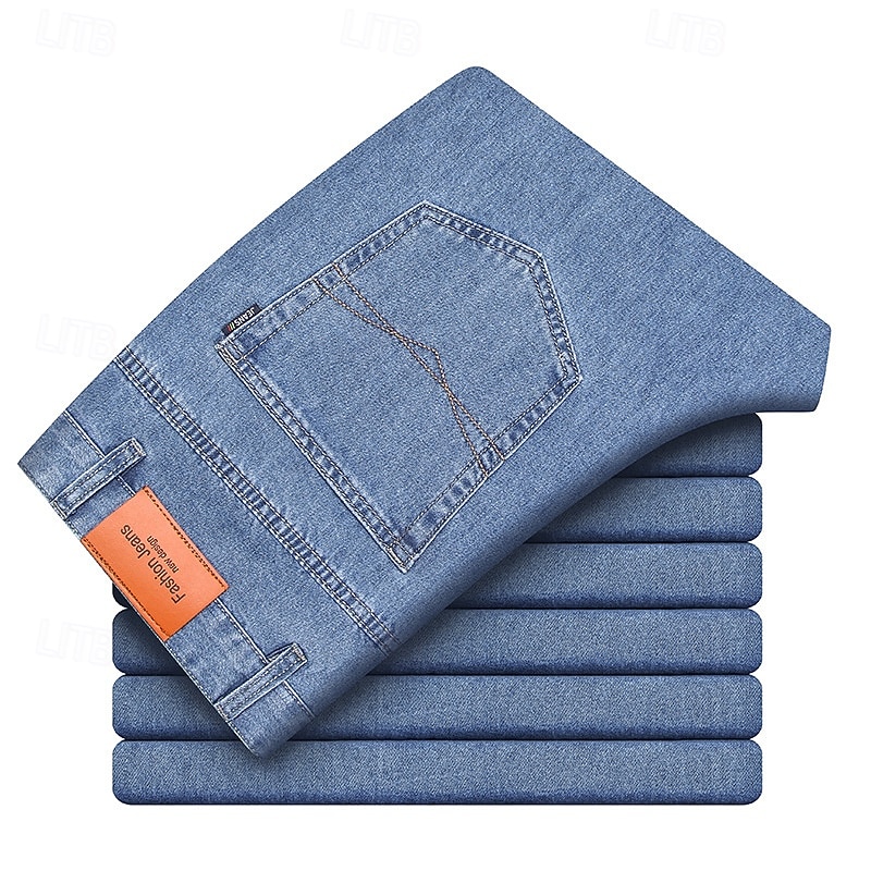 Men's 100% Cotton Jeans Solid Color Full Length Outdoor Casual Daily Vintage Fashion Blue Light Blue Micro-elastic2