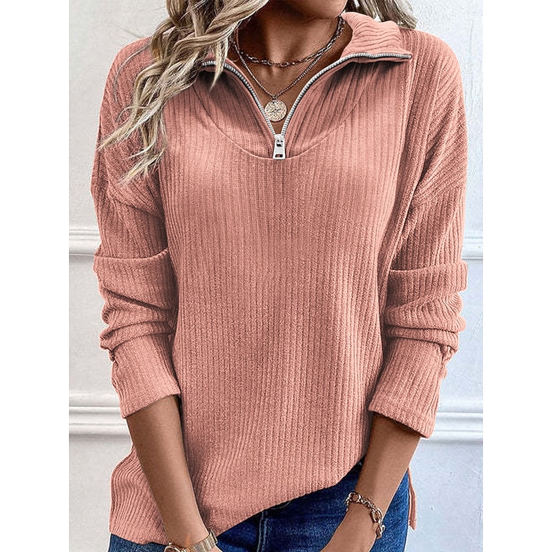 Women's Pullover Active Fashion Streetwear Plain Street Dailywear Casual Turtleneck Patchwork Zipper Long Sleeve Pink Blue Brown Fall Winter3