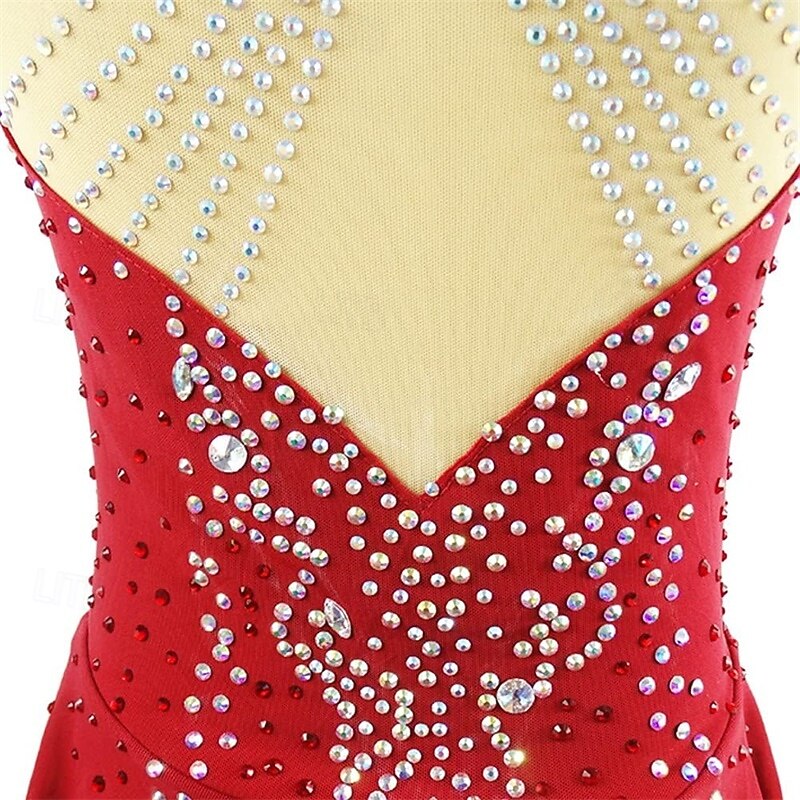 Ice Skating Dress Adult Girls Red Sleeveless Competitions Leotards Competition Costumes3