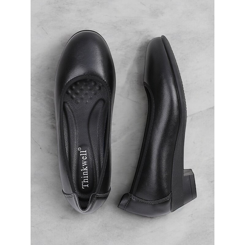 Women's Black Leather Slip-on Flats with Cushioned Insole - Comfortable and Stylish for Everyday Wear