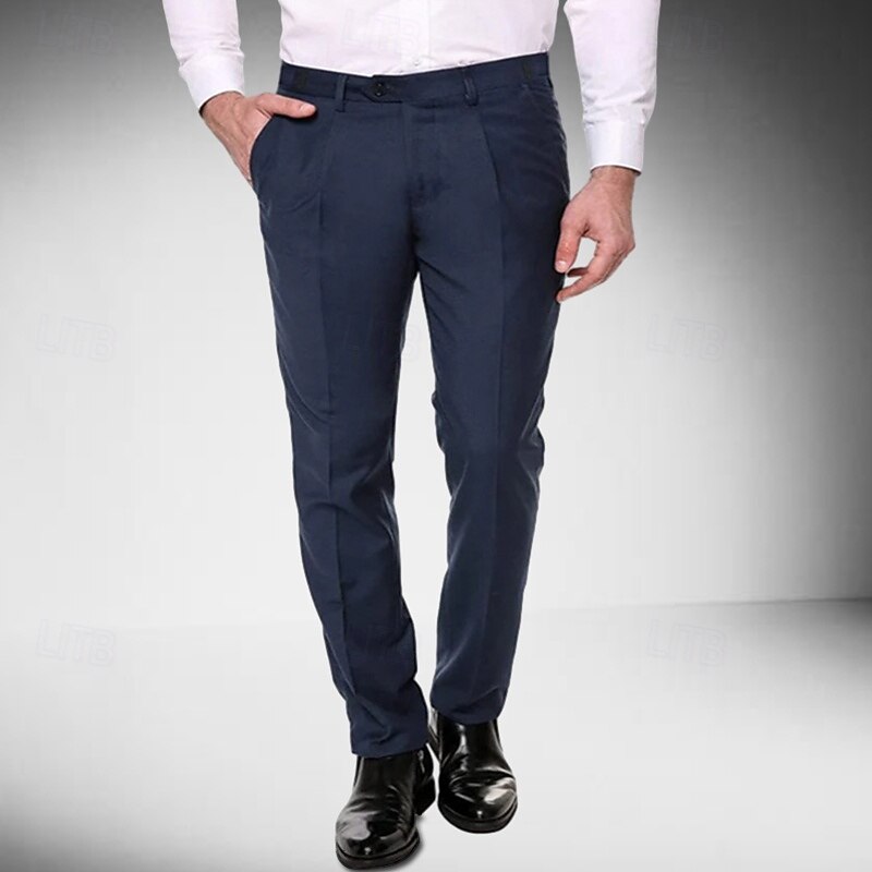 Men's Dress Pants Tapered pants Trousers Suit Pants Pocket Plain Comfort Soft Full Length Wedding Party Business Fashion Streetwear Black Navy Blue