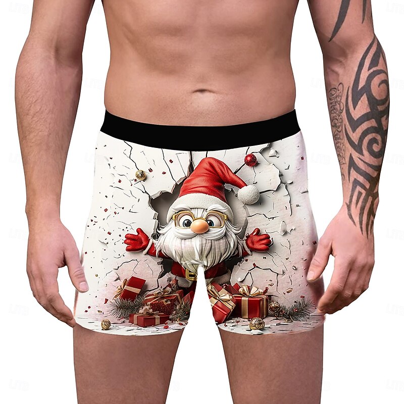 Cat Santa Claus Christmas Pajamas Boxer Briefs Underwear Christmas Gift Men's Funny Christmas Pattern Adults Christmas New Year Christmas Eve Christmas Party