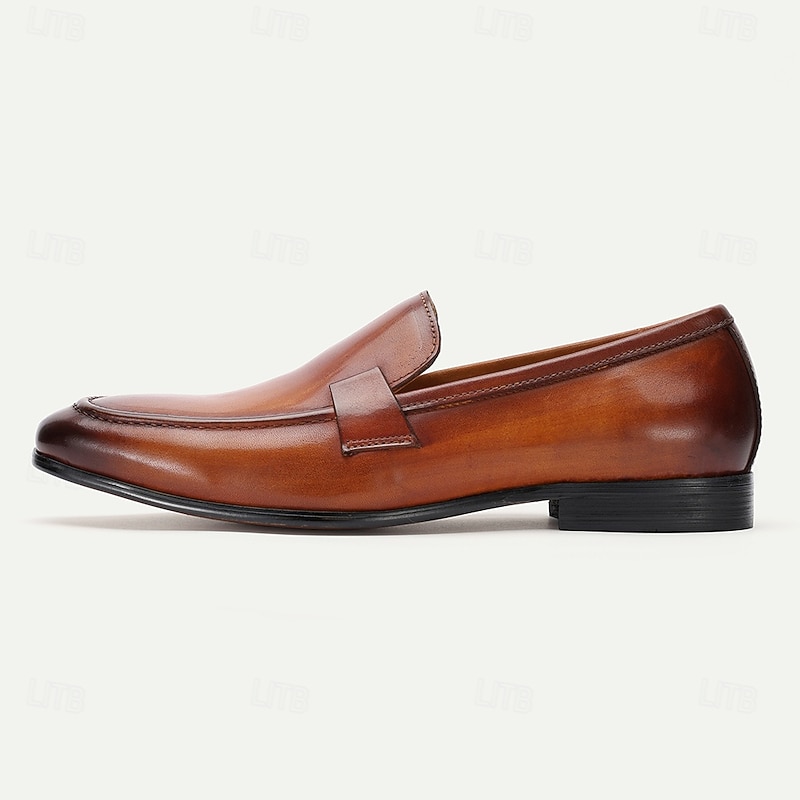 Men's Classic Brown Leather Loafers – Premium Cowhide Slip-On Dress Shoes for Business and Formal Occasions4