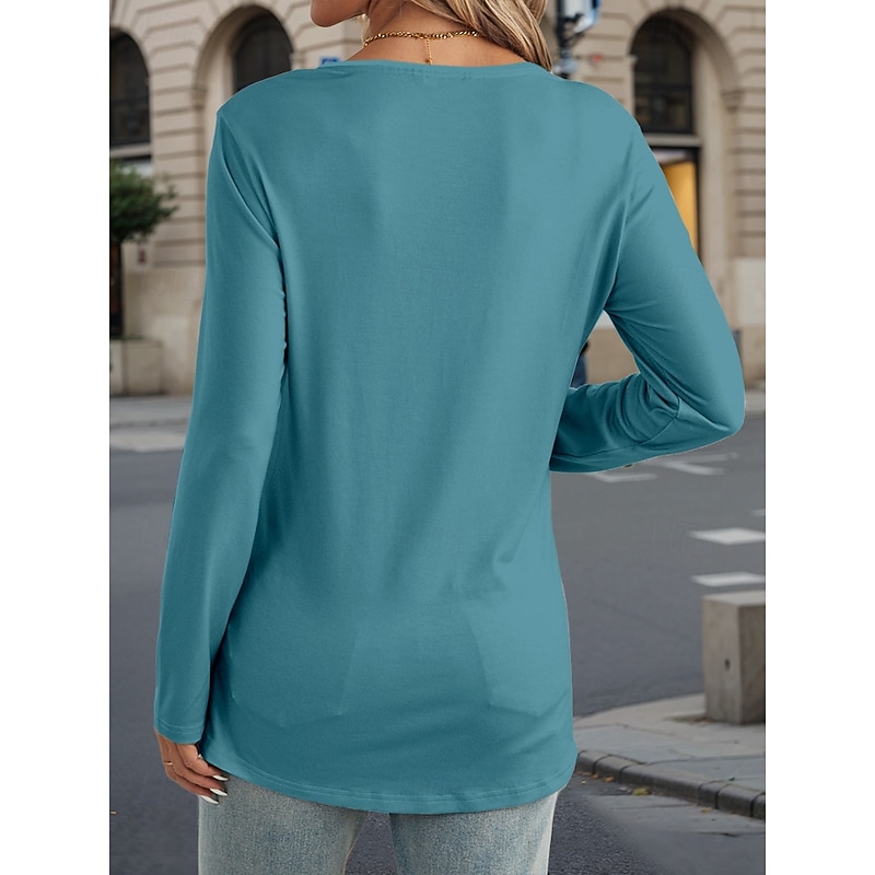Women's T shirt Crew Neck Long Sleeve Tunic Animal Casual  Regular Tops Daily Print Blue Spring Fall2