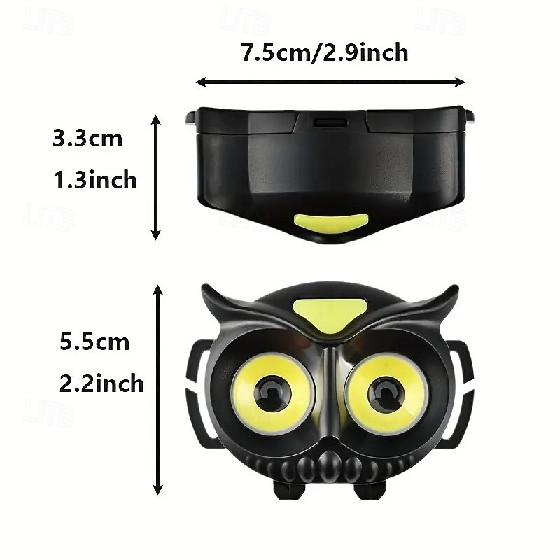Owl Headlight Strong LED Mini Portable Induction Headlight AAA Battery for Outdoor Camping & Fishing, with COB Warning Light3