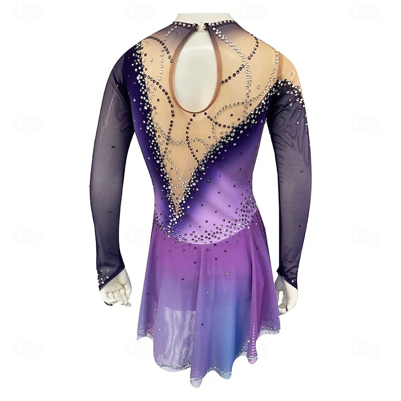 Figure Skating Dress Women's Girls' Ice Skating Dress  Purple High Elasticity Training Competition Skating Wear Classic Crystal / Rhinestone Long Sleeve Ice Skating Figure Skating2