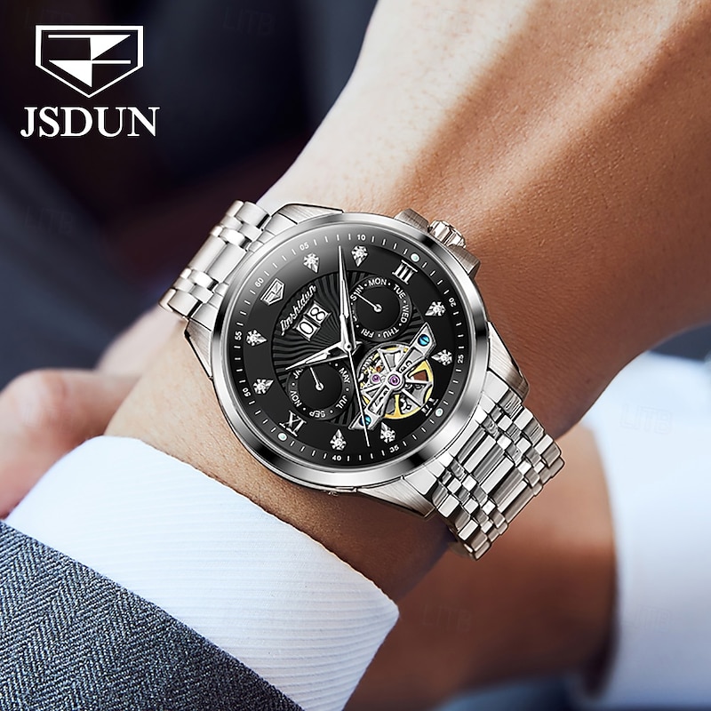 Men Mechanical Watch Fashion Casual Wristwatch Automatic Self-winding Luminous Calendar Date Week Steel Watch4