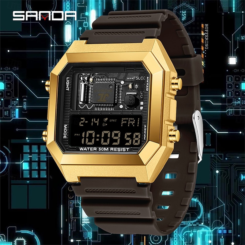 SANDA Men Digital Watch Fashion Casual Wristwatch Shock Resistant Luminous Stopwatch Alarm Clock Countdown TPU Watch