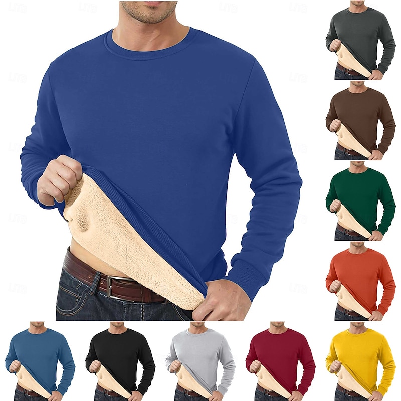 Men's Sweatshirt Sherpa Linend Black Yellow Red Blue Green Crew Neck Plain Sports & Outdoor Daily Holiday Streetwear Cool Casual Winter Spring &  Fall Clothing Apparel Hoodies Sweatshirts