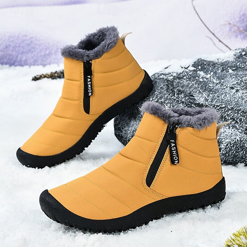 Men's Yellow Winter Snow Boots – Waterproof, Fur-Lined, Zipper Closure, Non-Slip Warm Ankle Boots for Cold Weather3
