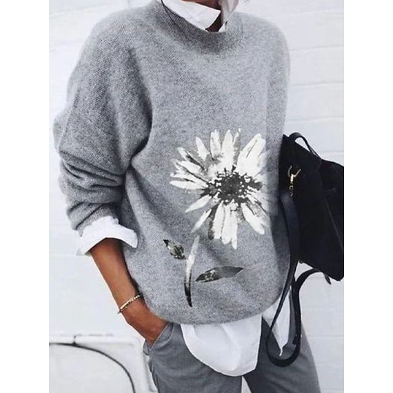 Women's Shirt Blouse Floral Paisley Basic Casual Long Sleeve Crew Neck Regular Tops Daily Print Blue Brown Gray Fall Winter2