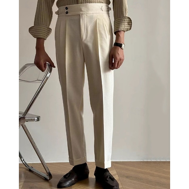 Men's Waffle Graduation Dress Pants Naples Trousers Trousers Buttons Pocket Solid Colored Comfort Formal Party Work Fashion Classic Style Black White Micro-elastic4