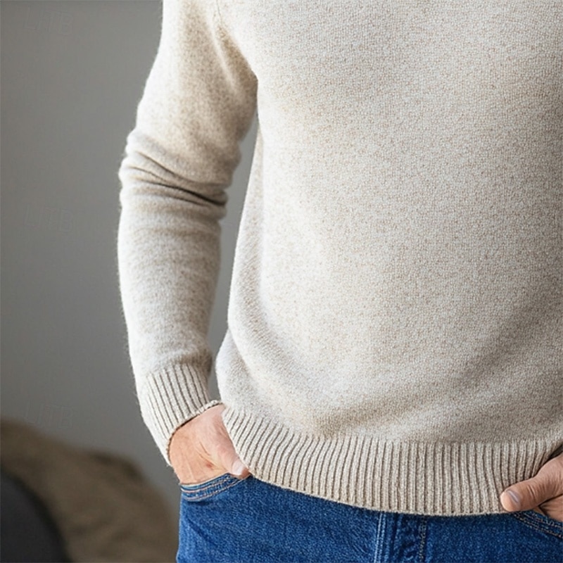 Men's Sweater Dress Sweater Pullover Sweater Jumper Ribbed Knit Cropped Zipper Knitted Solid Color Stand Collar Stylish Basic Outdoor Daily Clothing Apparel Fall Winter Camel Black S M L3