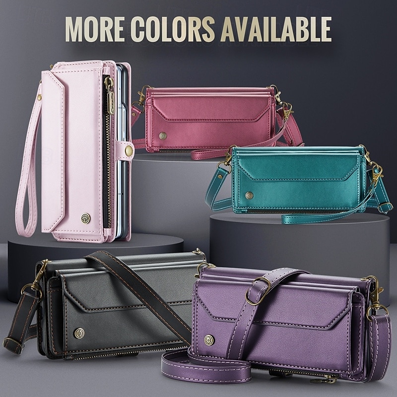 Phone Case For Z Fold 6 Z Fold 5 Z Fold 4 Z Fold 3 Wallet Case with Stand Holder Magnetic Zipper Retro TPU PC