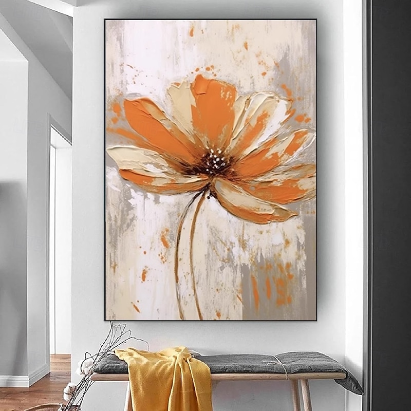Handmade Oil Paintings Canvas Wall Art Decoration Modern Abstract Orange Flower for Home Decor Rolled Frameless Unstretched Painting2