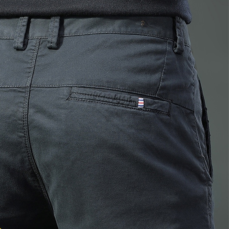 Men's Dress Pants Trousers Chinos Buttons Pocket Solid Color Comfort Formal Party Work Fashion Classic Style Black Khaki Micro-elastic4