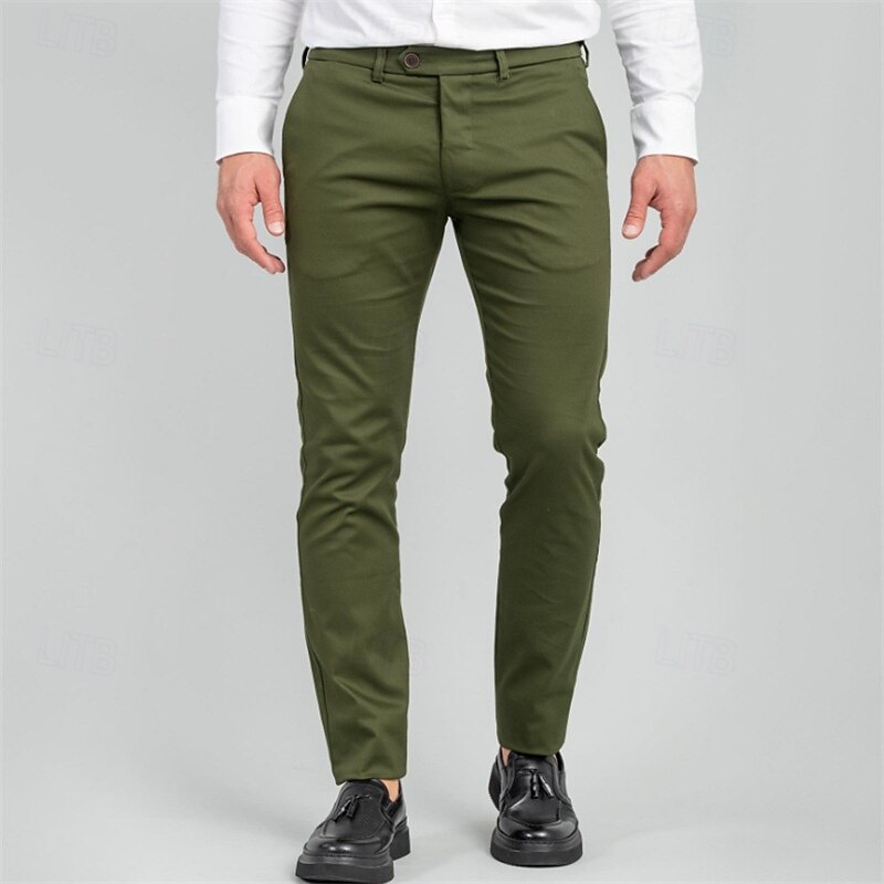 Men's Dress Pants Tapered pants Trousers Chinos Pocket Plain Comfort Soft Full Length Outdoor Business Daily Fashion Classic Style Navy Blue Green Micro-elastic2