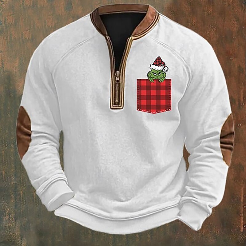 Men's Sweatshirt Black White Red Green Gray Half Zip Graphic Print Patchwork Daily Holiday Going out Polyester Streetwear Casual Fall Winter Clothing Apparel Hoodies Sweatshirts  Long Sleeve3