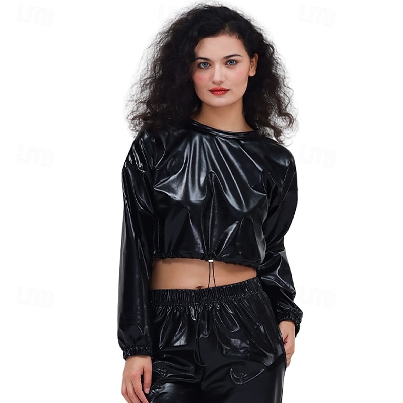 1980s Hip Hop Shiny Metallic Crop Top Sweatshirt Disco Fancy Dress Women's Carnival Costume Carnival Mardi Gras Performance Party Pride Parade Adults' Top3