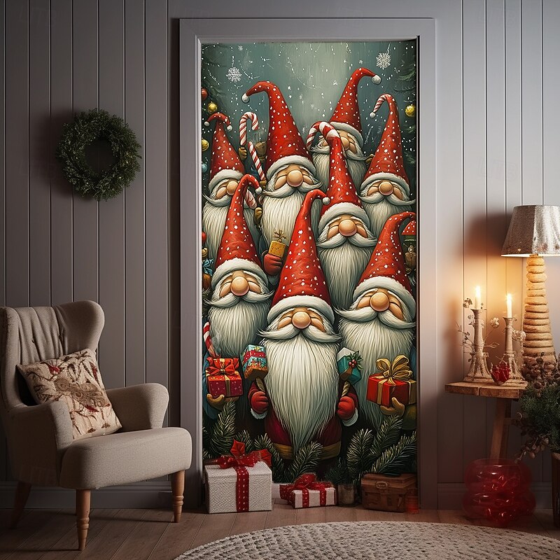 Christmas Door Decorations Door Covers Gnomes Xmas Door Tapestry Door Curtain Decoration Backdrop Indoor/Outdoor Door Banner for Front Door Farmhouse2