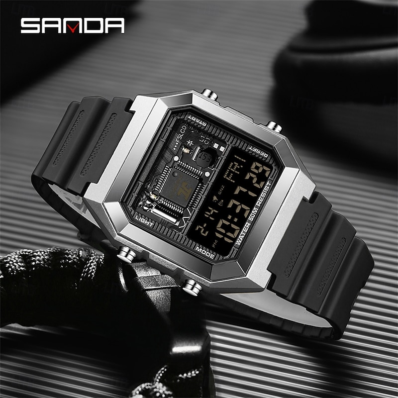 SANDA Men Digital Watch Fashion Casual Wristwatch Shock Resistant Luminous Stopwatch Alarm Clock Countdown TPU Watch3