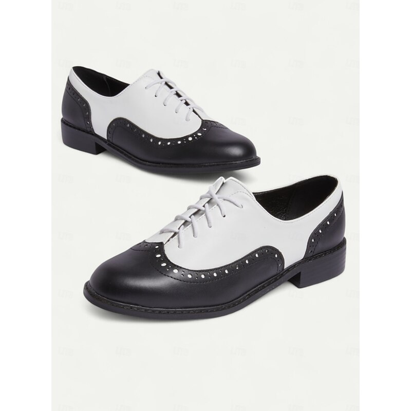 Women's Black and White Oxford Shoes with Brogue Detailing – Classic Two-Tone Formal Footwear4