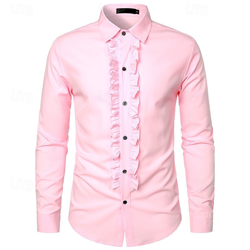 Men's Dress Shirt Tuxedo Shirts Plain Wedding Outdoor Black White Pink Long Sleeve Turndown Summer Spring Clothing Apparel3