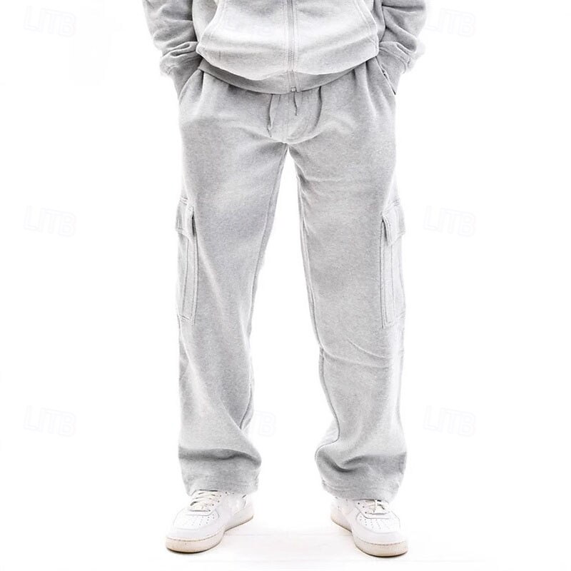 Men's Trousers Cargo Sweatpants Straight Leg Sweatpants Pocket Drawstring Elastic Waist Plain Comfort Warm Sports Outdoor Daily Fashion Casual Black White Micro-elastic2