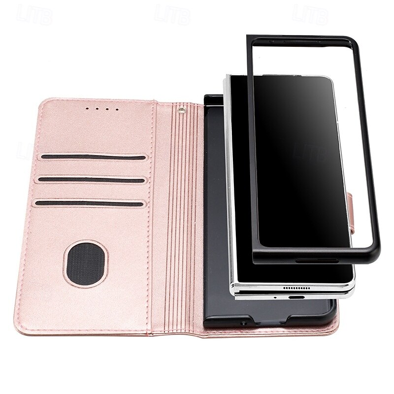 Phone Case For Samsung Galaxy Z Fold 6 Z Fold 5 Z Fold 4 Z Fold 3 Flip Cover Full Body Protective Card Slot Shockproof Retro PC PU Leather4