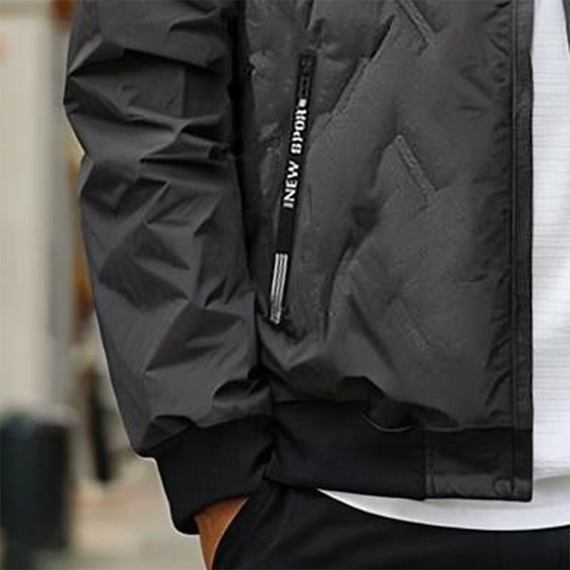 Men's Puffer Jacket Padded Pocket Full Zip Christmas Outdoor Street Regular Neutral Fashion Daily Winter Solid Color Black Gray Puffer Jacket4