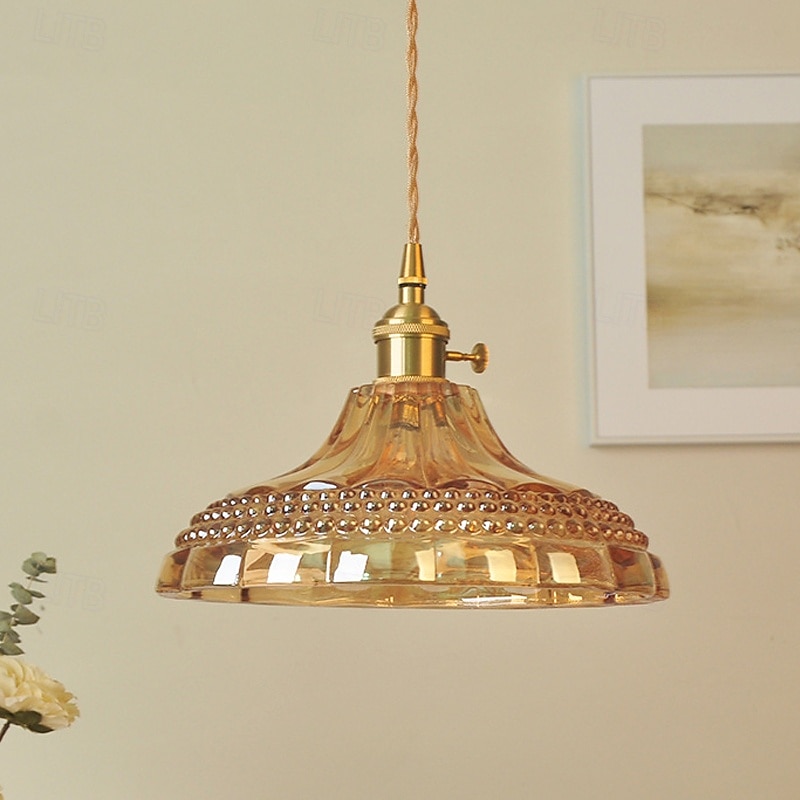 Retro Brass Glass Pendant Light Amber Thic Material Glass Chandelier Blown Glass Drop Ceiling Lights with Adjustable Cord3