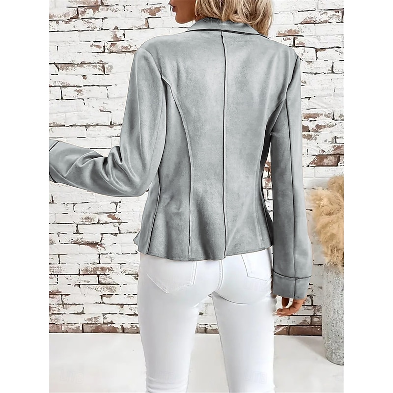Women's Casual Jacket Outdoor Street Daily Wear Fall Winter Short Coat Regular Fit Breathable Stylish Casual Jacket Long Sleeve Plain Slim Fit White Brown Gray4