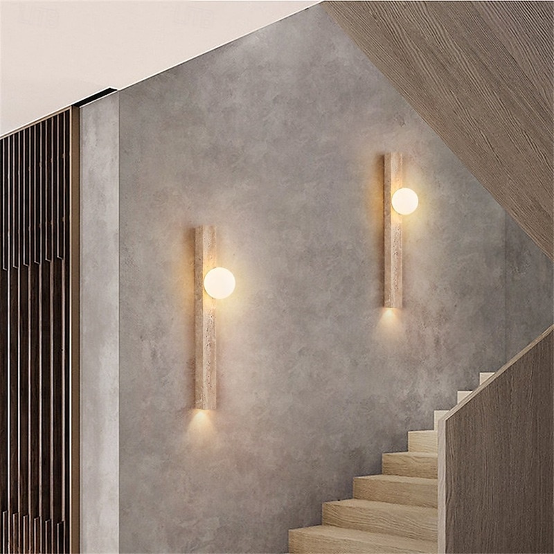 Wabi-sabi Wall Lamp Japanese Natural Travertine Wall Sconce LED Wall Mount Light Fixture Yellow Lime Stone Wall Lighting 110-240V 1-Light