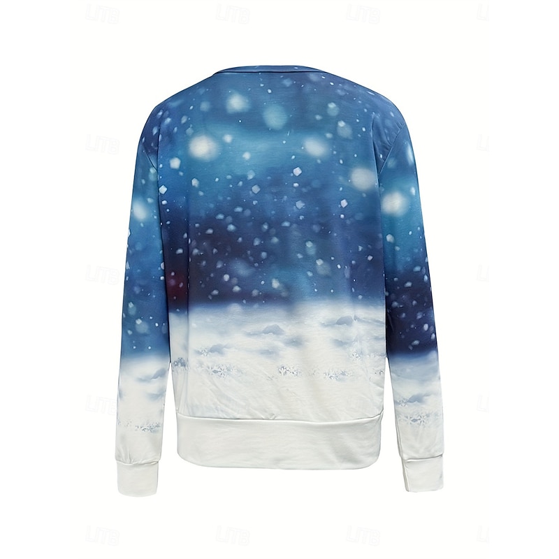 Women's Sweatshirt Polyester Rabbit Snowflake  Street Print Casual Crew Neck Long Sleeve Micro-elastic Fall Winter Comfrt Breathable Soft Fabric3